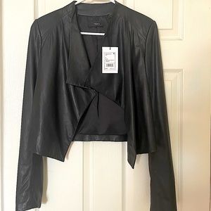 Theory Black Crossover Paperweight Leather Jacket.